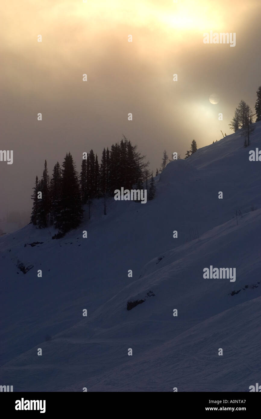 Sunrise Sunshine Village Ski Area Alberta Canada at dawn Stock Photo