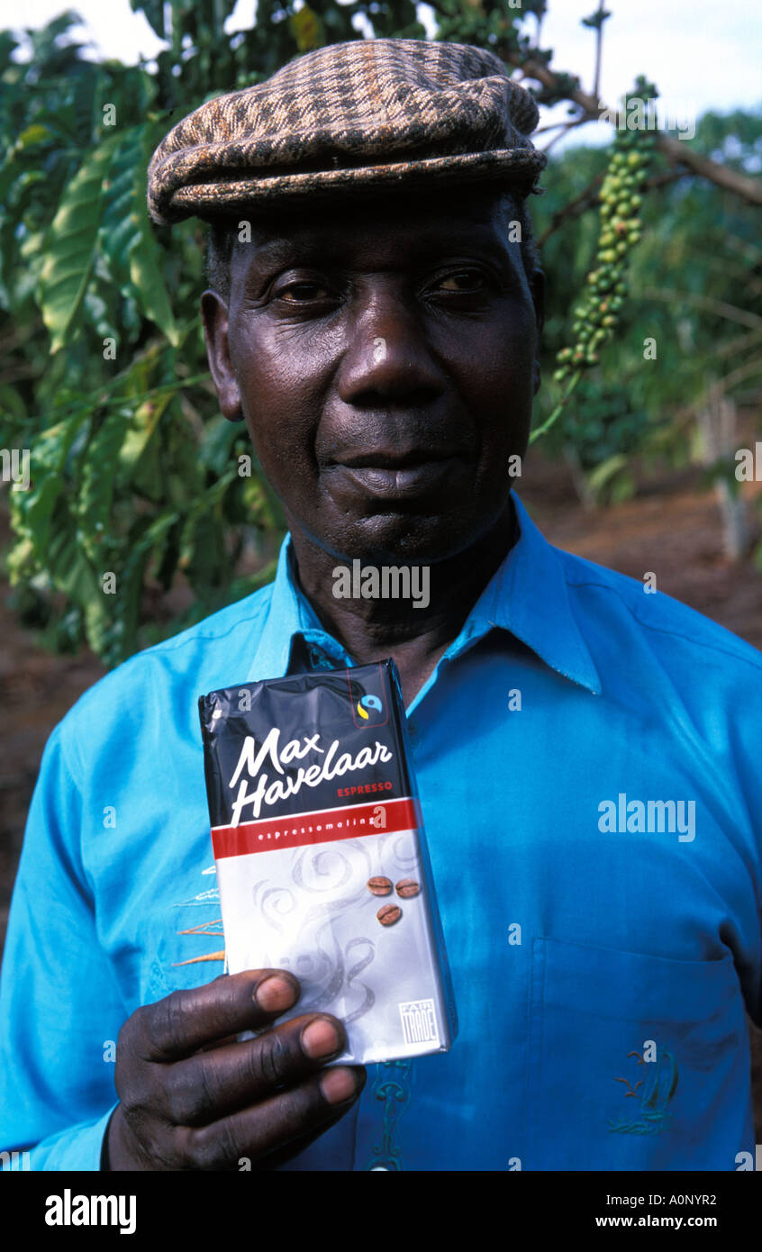 Coffee farmer with Fair Trade coffee Stock Photo Alamy
