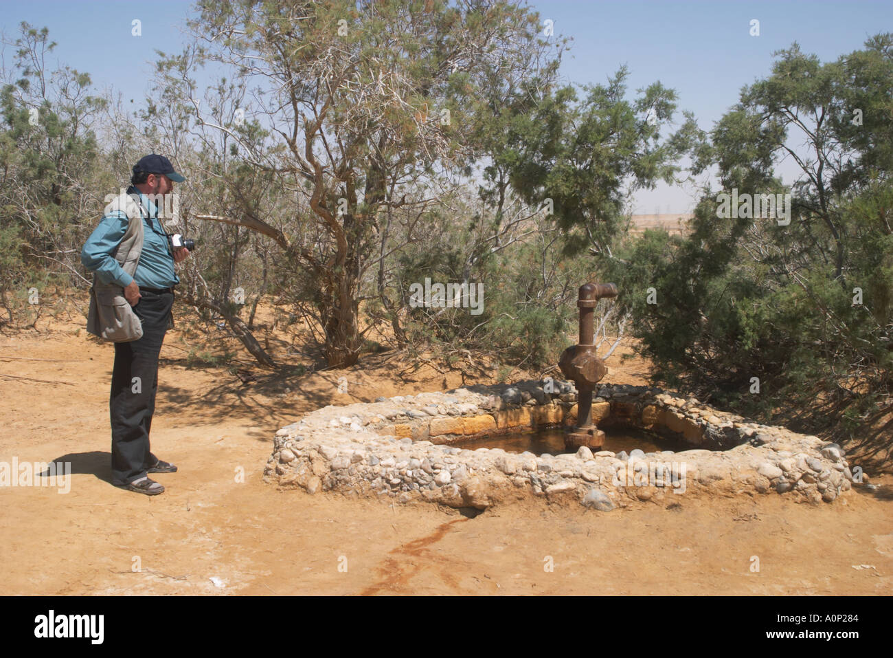 Archeologist David Rohl at Ain Moussa The Springs of Moses in Sinia Egypt Stock Photo
