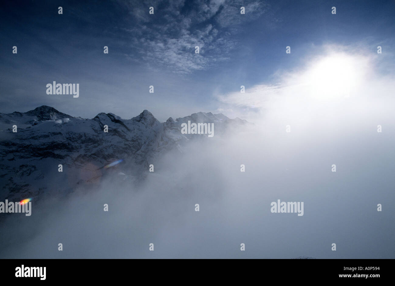 Swiss Alps, Winter. Views from Piz Gloria top of the Shilthorn Mountain in  the Bernese Oberland, Switzerland. Location for James Bond Film On Her Maje  Stock Photo - Alamy