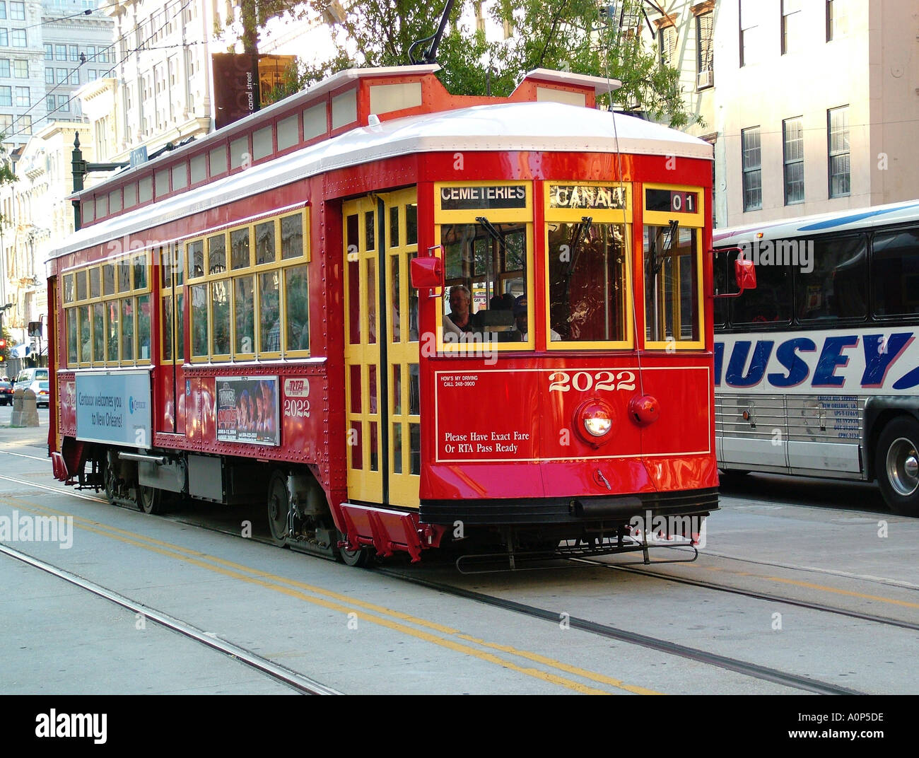 Red Streetcar on Canal Street New Orleans Louisiana USA Stock Photo