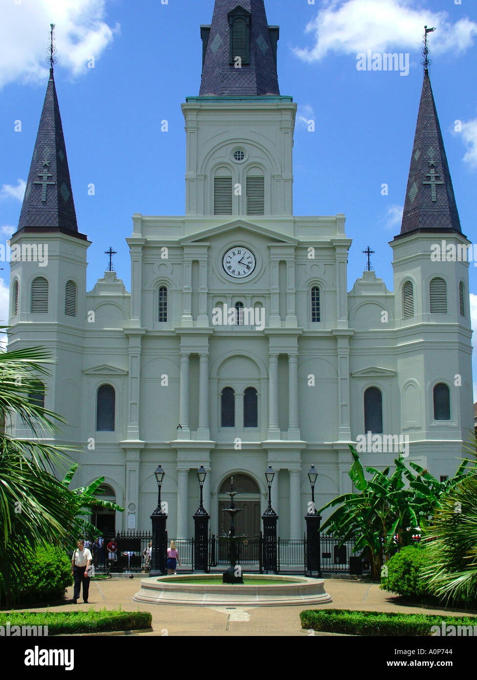 Jackson Square Place d Armes near St Louis Cathedral and the equestrian statue of Andrew Jackson New Orleans Louisiana USA Stock Photo