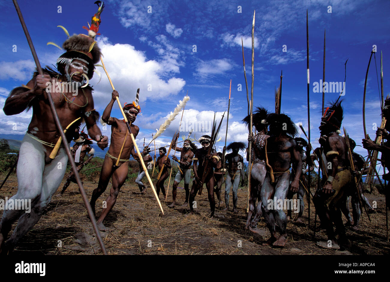 indonesia irian jaya baliem valley war dance Stock Photo