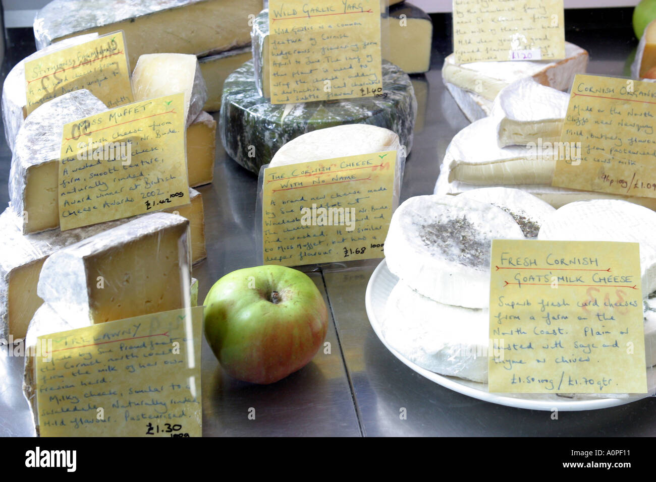 Selection of Cornish cheeses The Cheese Shop Truro Cornwall UK Stock