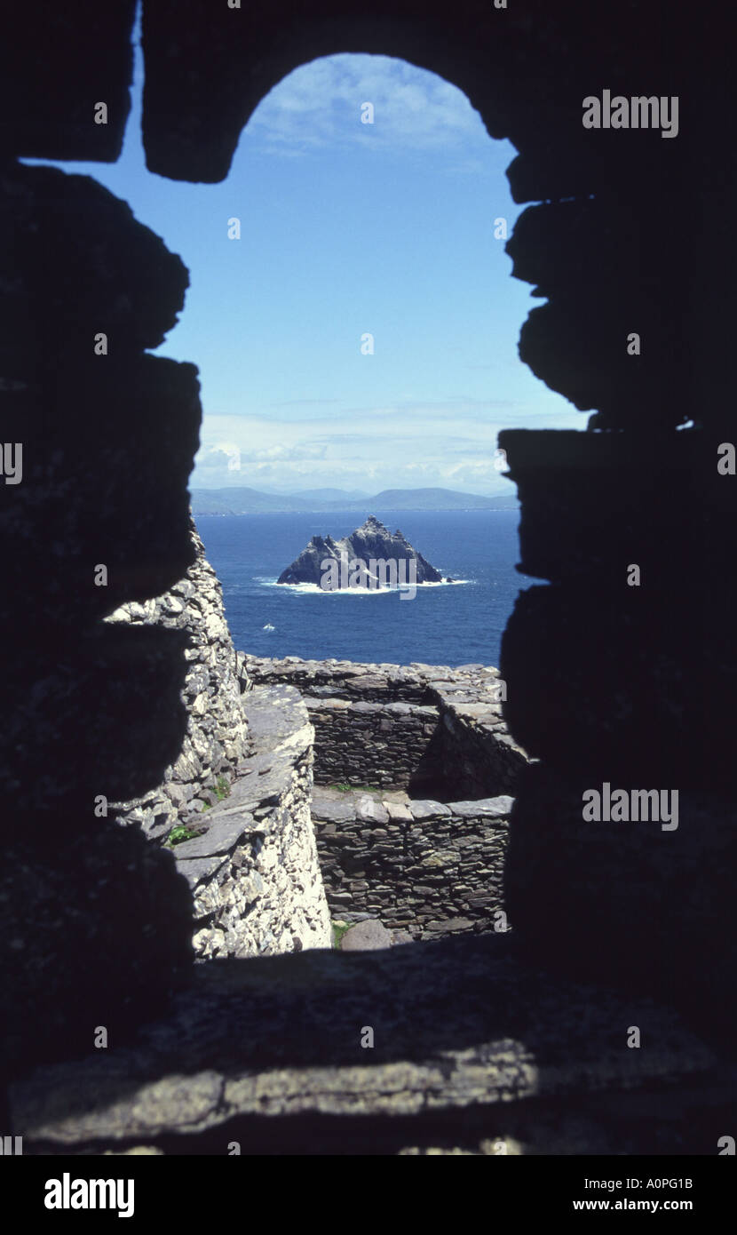 View from Skellig Michael to the Island of Little Skellig in Background Ireland Stock Photo