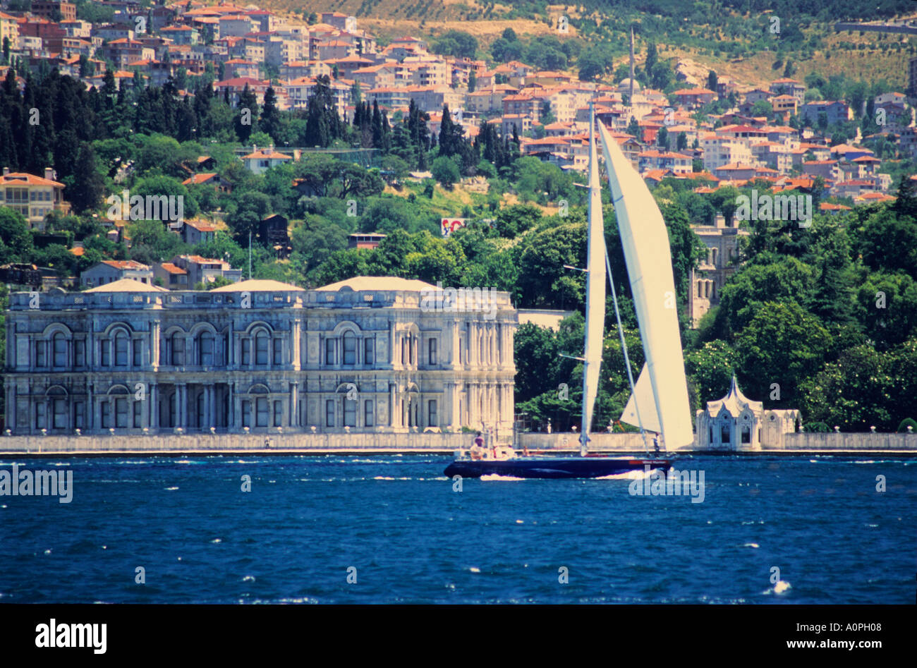 A Yacht Sails Along The Bosphorus - Istanbul - Turkey Stock Photo - Alamy
