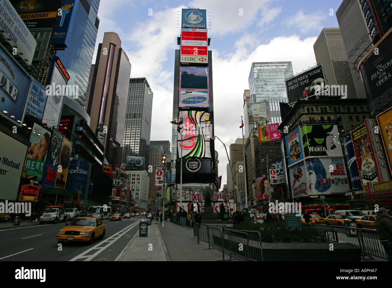 Classic iconic image of Times square New York City with neon lights and ...