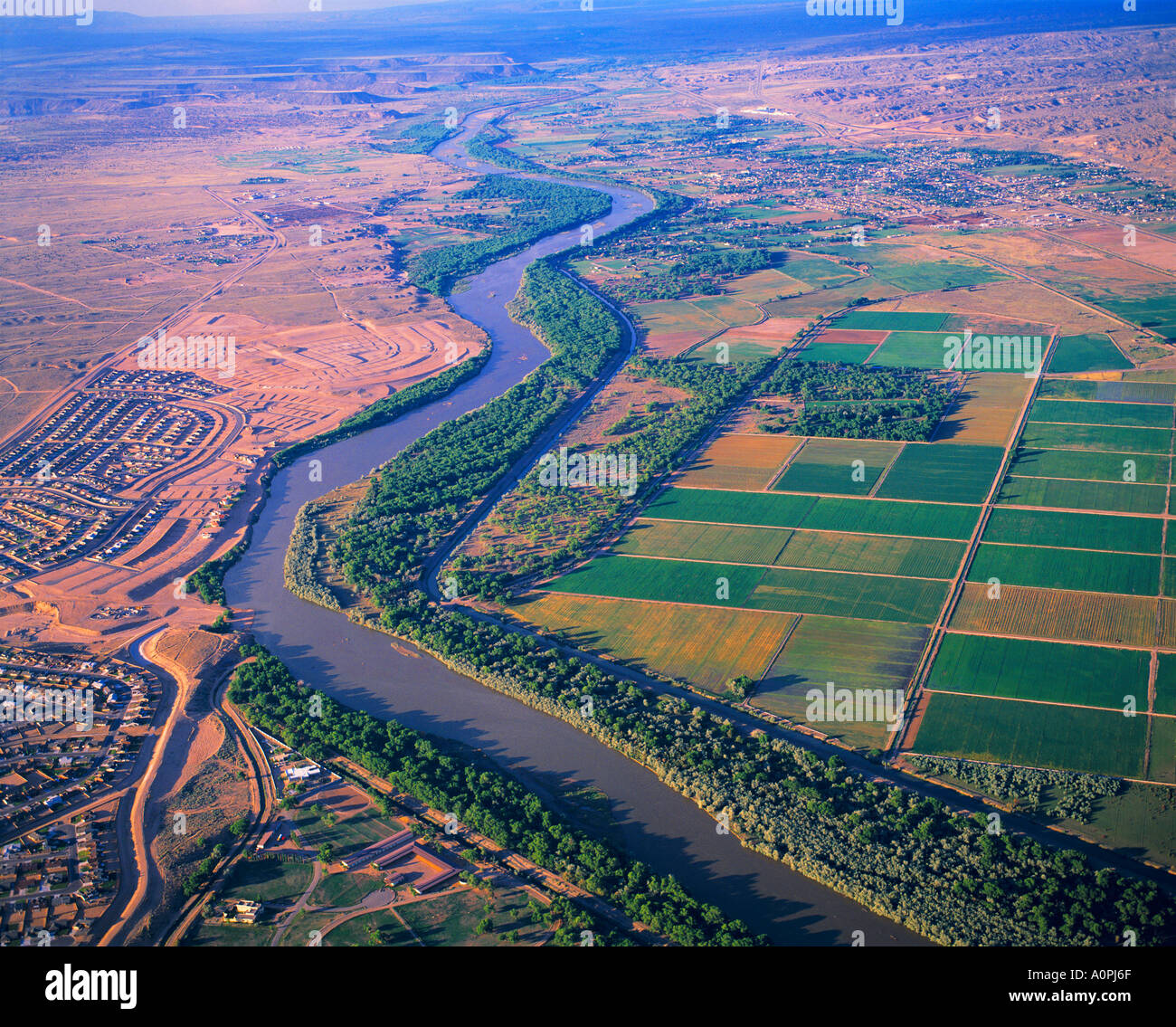 Rio Grande River And Farms Near Albuquerque New Mexico Stock Photo Alamy