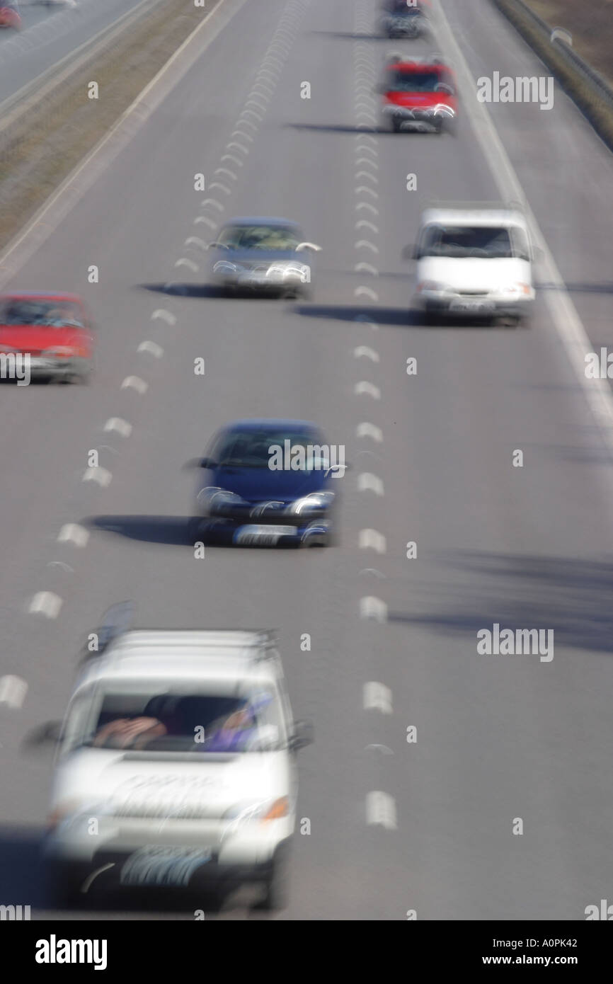 Motorway car vehicle traffic road transport blurred motion Stock Photo
