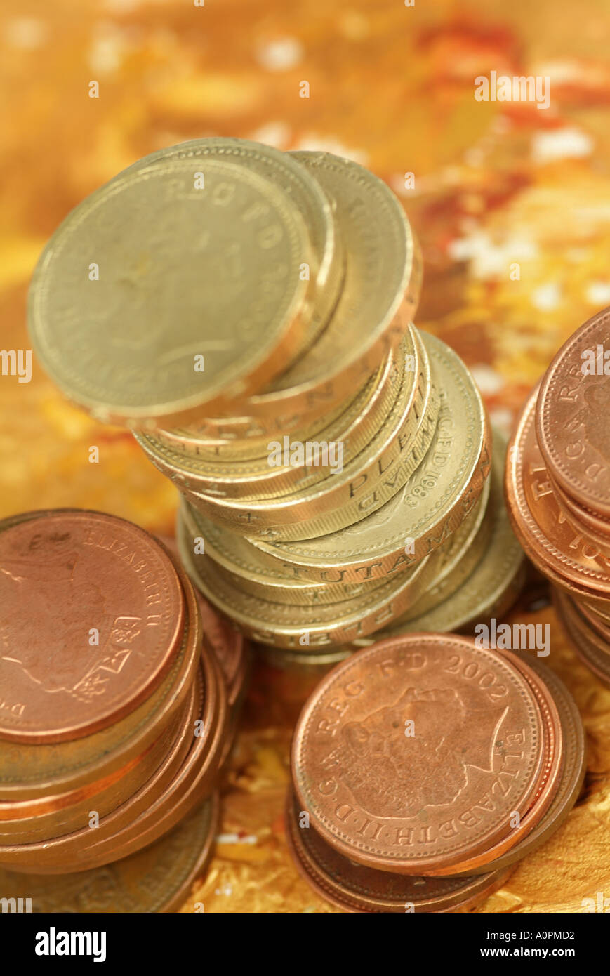 Close up, macro photograph of British money, pound coins, and bronze coins Stock Photo Alamy