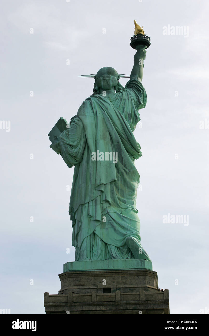 Unusual view of the rear back of the statue of liberty New York USA