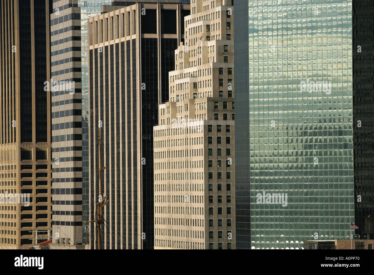 Reflective skyscraper office business buildings in New York City on Manhattan island US USA America abstract image Stock Photo