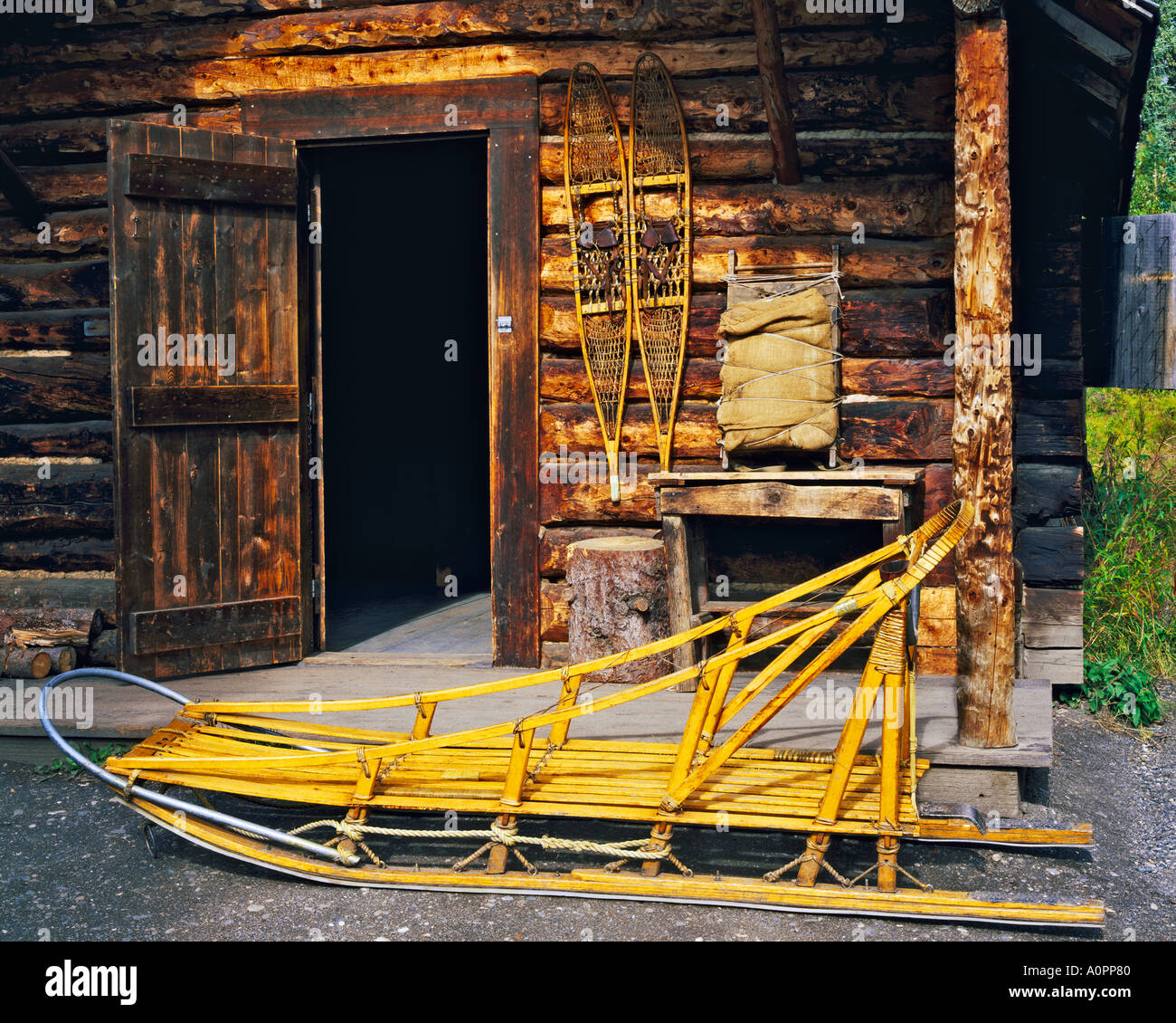 Detail of Alaskan Cabin Sleigh Denali National Park Preserve Alaska Stock Photo