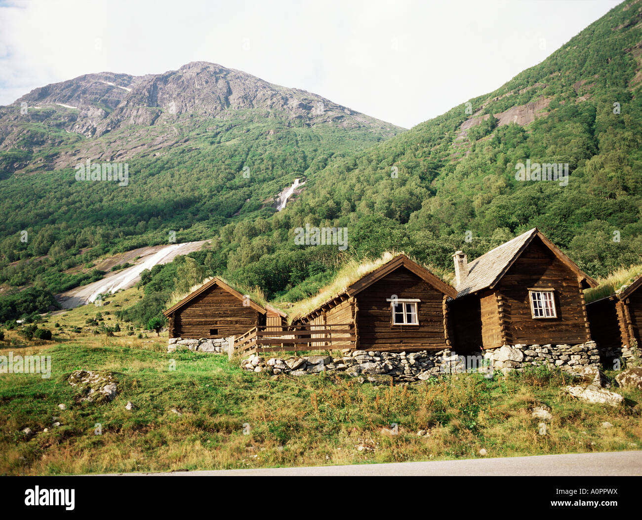 Restored old farm buildings near Loen Olden Norway Scandinavia Europe