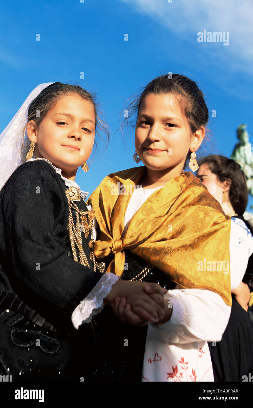 Children in folkloric costumes Festa de Santo Antonio Lisbon Festival Lisbon Portugal Europe Stock Photo