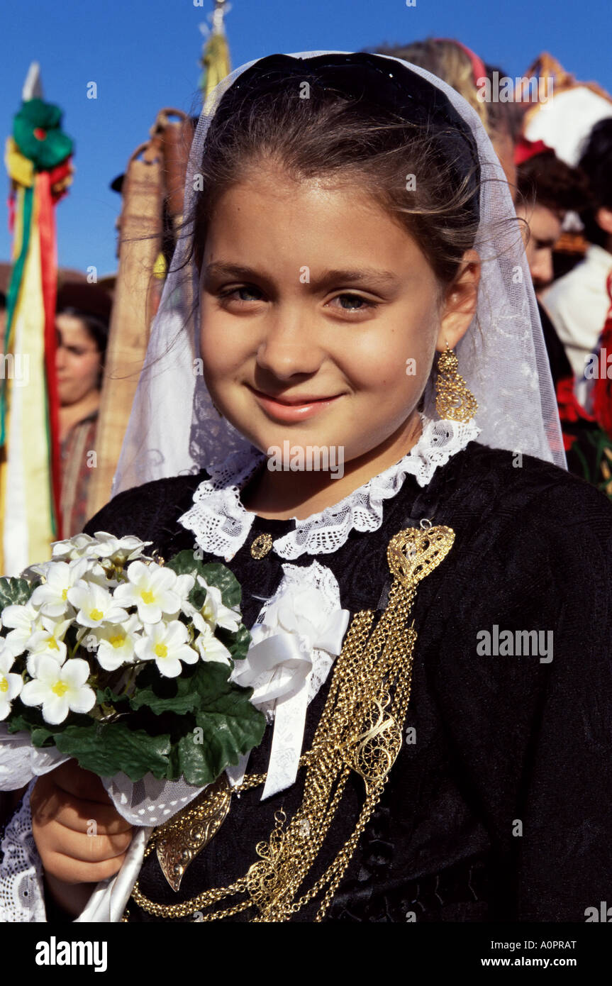 Girl in folkloric costumes Festa de Santo Antonio Lisbon Festival Lisbon Portugal Europe Stock Photo