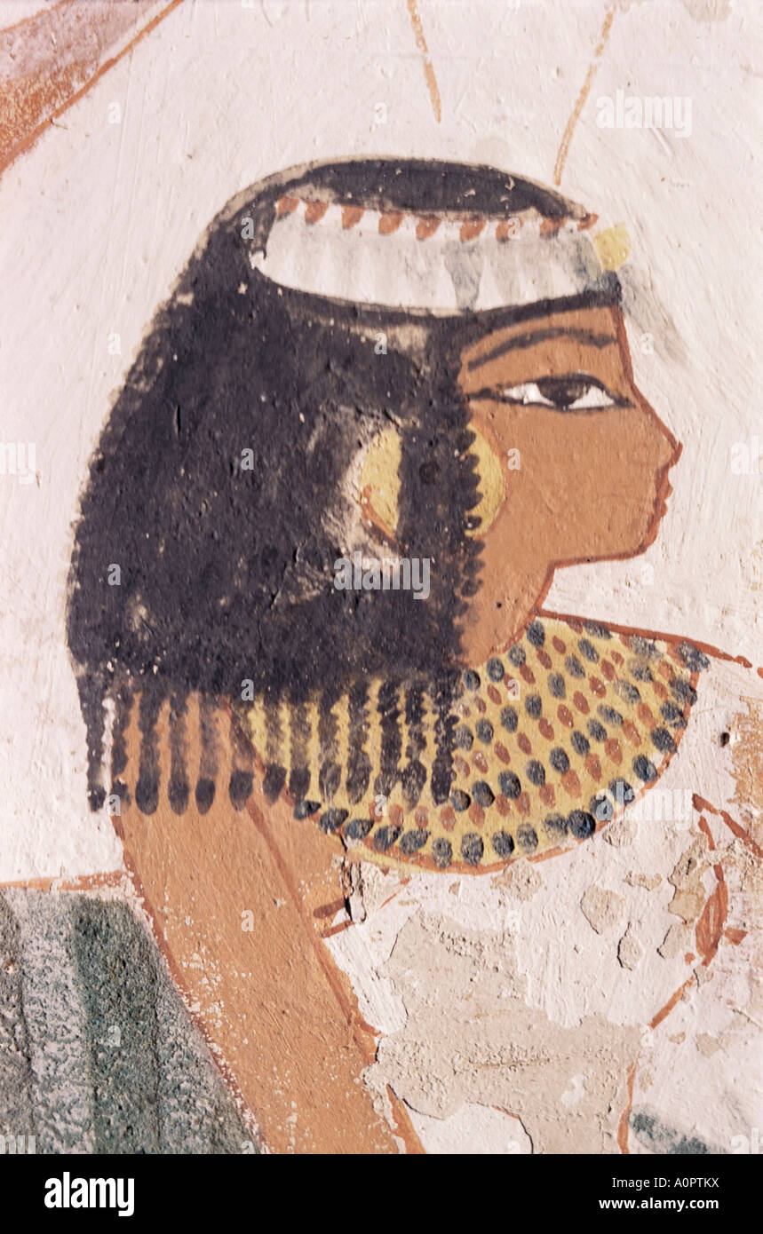 Wall painting of daughter of Nakht from hunt scene in the tomb of Nakht Minister of Agriculture in the reign of Tutmosis IV Stock Photo