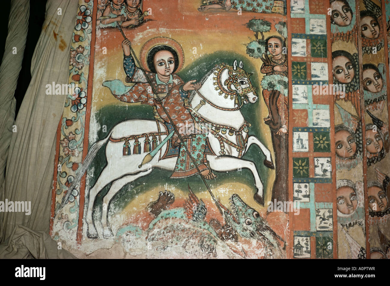 St George and Dragon Uran Kidane Meherate church Zege Peninsula Lake Tana Ethiopia Africa Stock Photo