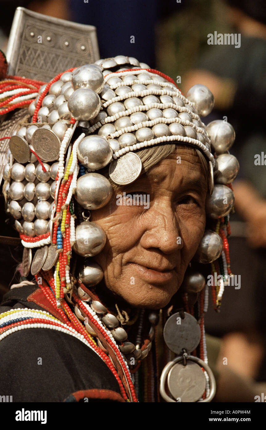Portrait of an Akha hill tribe woman Chiang Rai Thailand Southeast Asia Asia Stock Photo