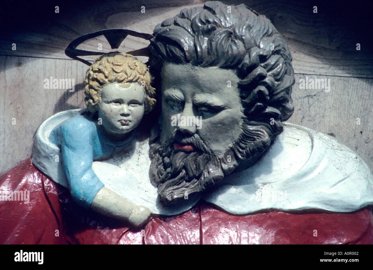 traditional St Christopher painted wooden sign in the West Sussex countryside,UK Stock Photo