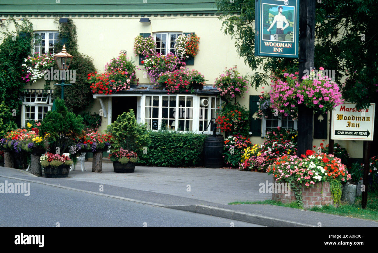floral display at the Woodmans Arms a typical English Pub at Lower