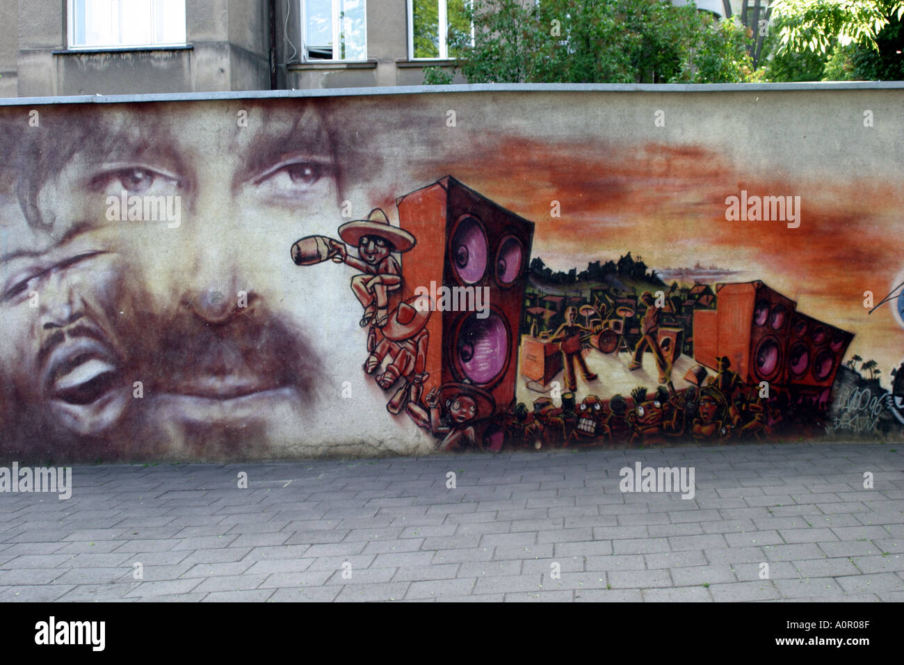 Bust and mural of Frank Zappa in Vilnius Lithuania Stock Photo