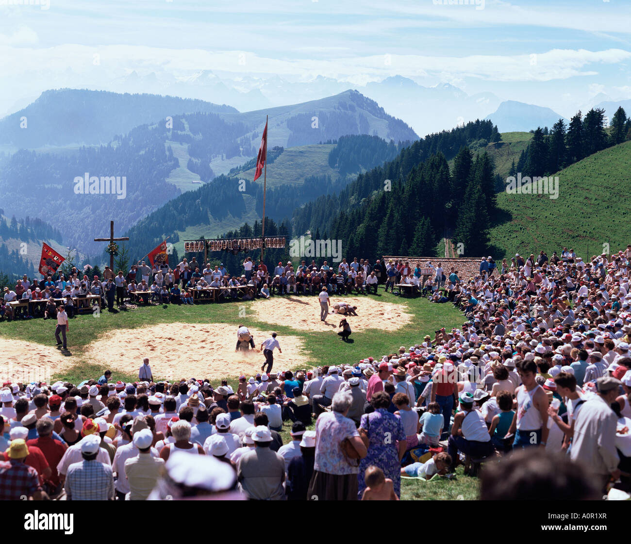 Grosses schiving und alperfest auf rige staffel annual wrestling festival Switzerland Europe Stock Photo