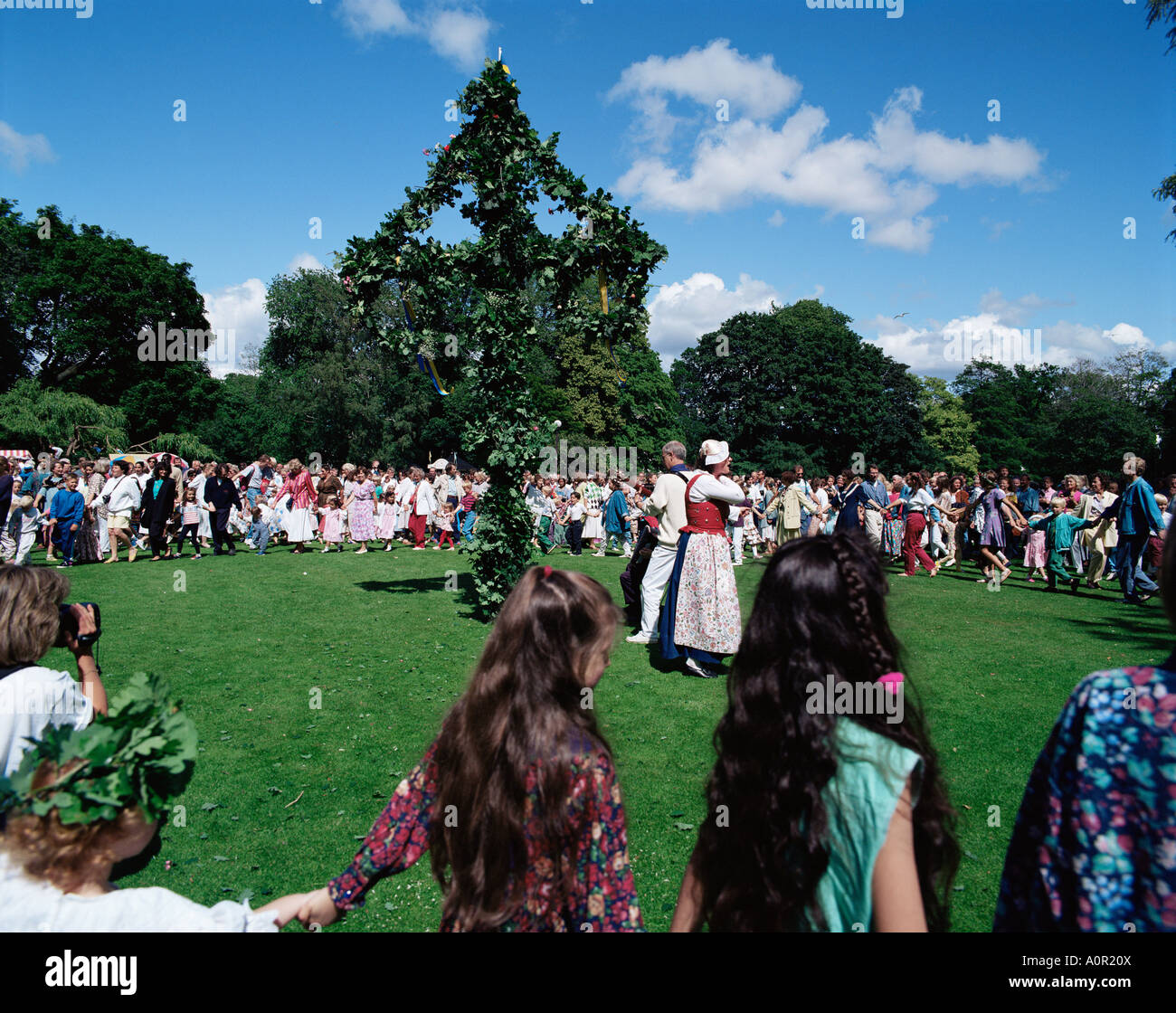 Dances around the maypole Midsummer festival Sweden Scandinavia Europe