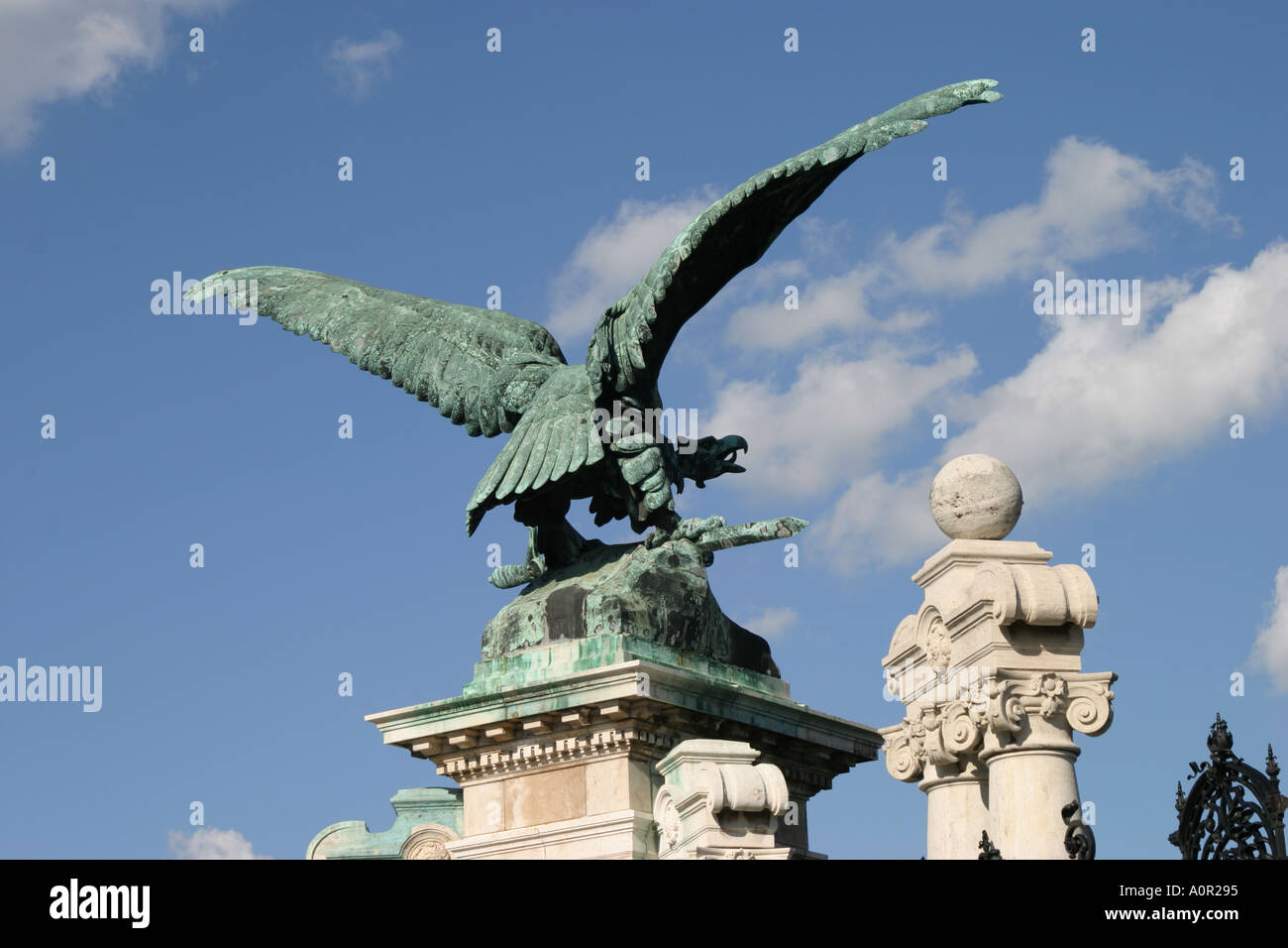 The Turul bird on the Ornamental gateway from the Habsburg steps to the Royal Palace in Budapest Hungary Stock Photo