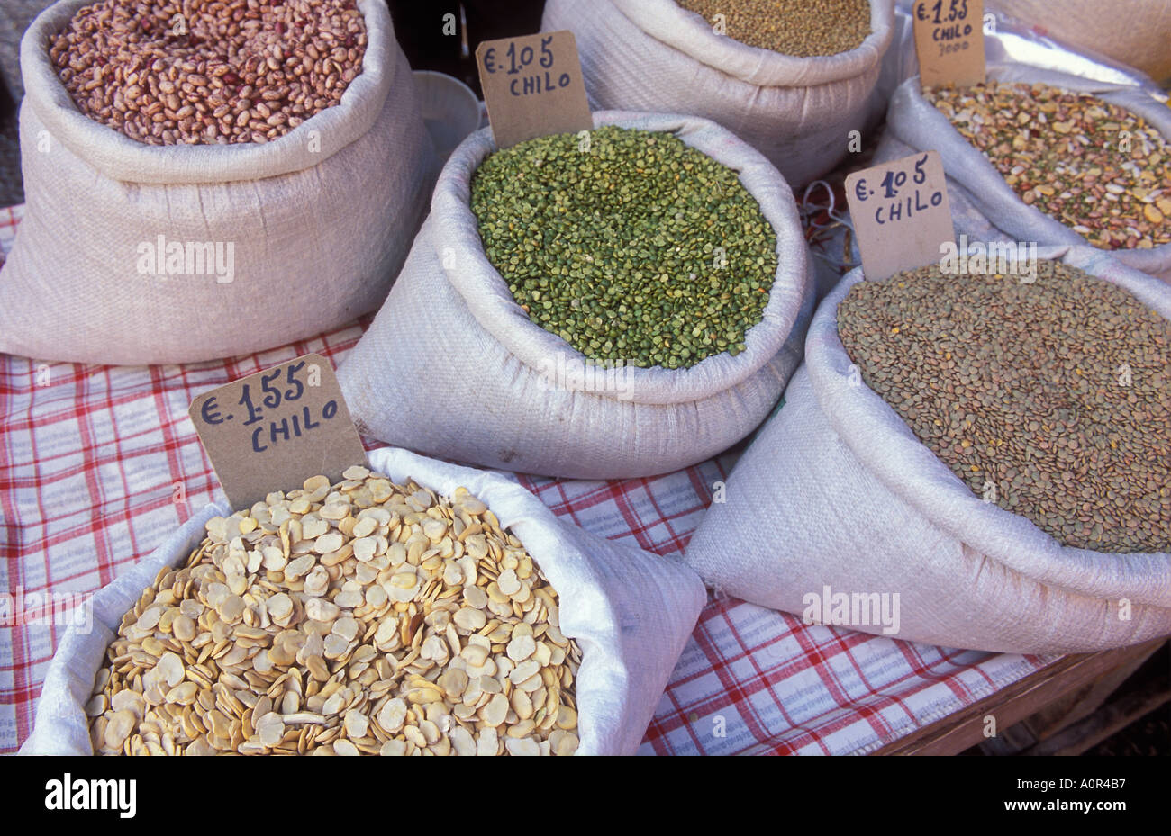 Pulses Market Piazza del Carmin Palmero Sicily Italy Stock Photo