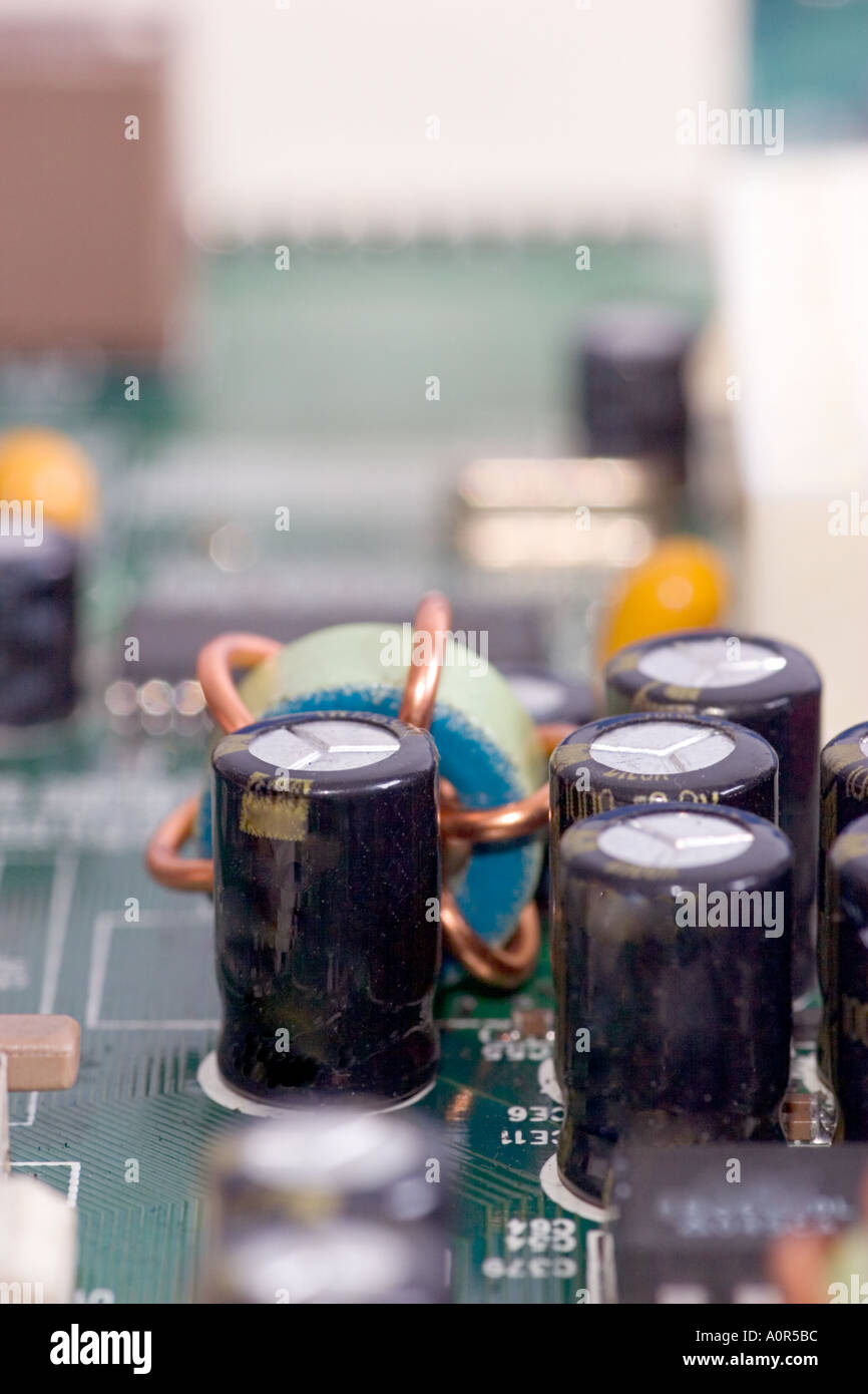 Close-up of components of a computer board Stock Photo - Alamy