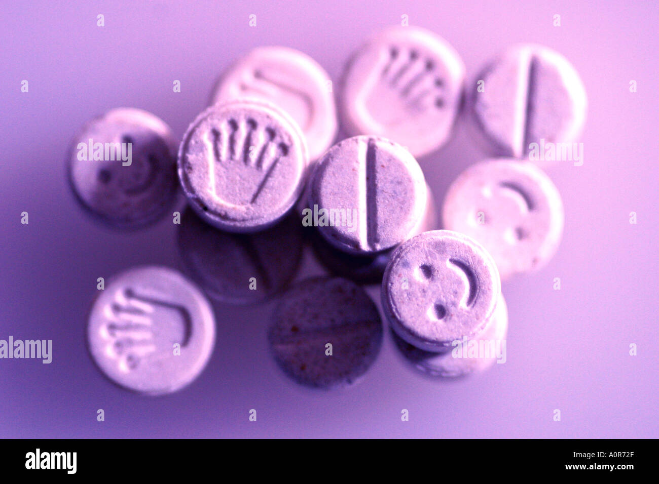 E Ecstasy pills or tablets close up studio shot  methylenedioxymethamphetamine Stock Photo - Alamy