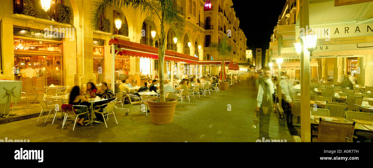Outdoor restaurants at night in downtown area of Central District