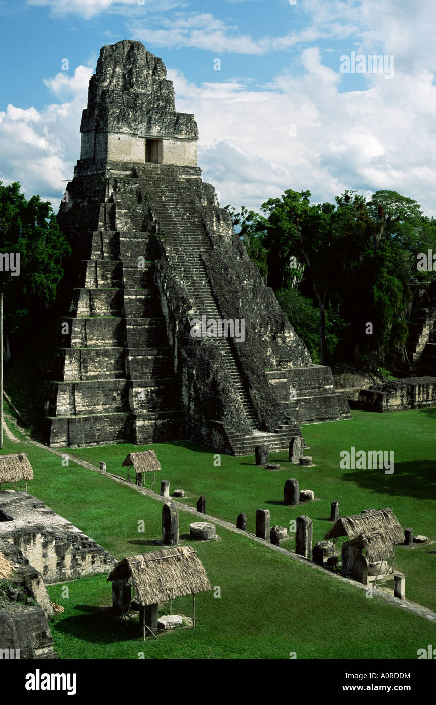 Temple of the Great Jaguar in the Grand Plaza Mayan ruins Tikal UNESCO World Heritage Site Peten Guatemala Central America Stock Photo
