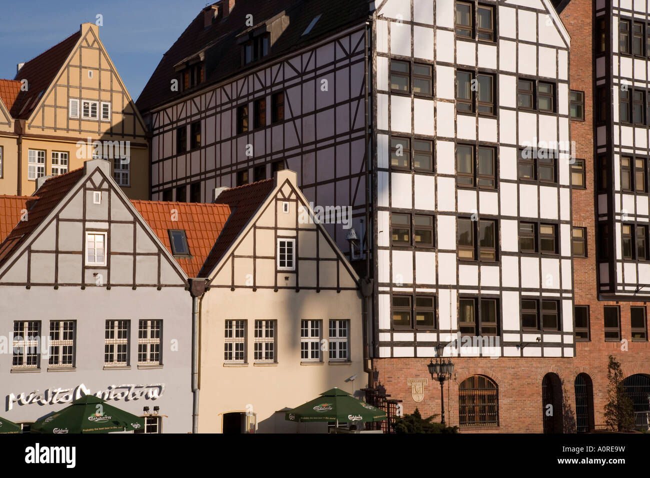 Restored warehouses along the Stara Motlawa river Mottla River Gdansk Pomerania Poland Europe Stock Photo