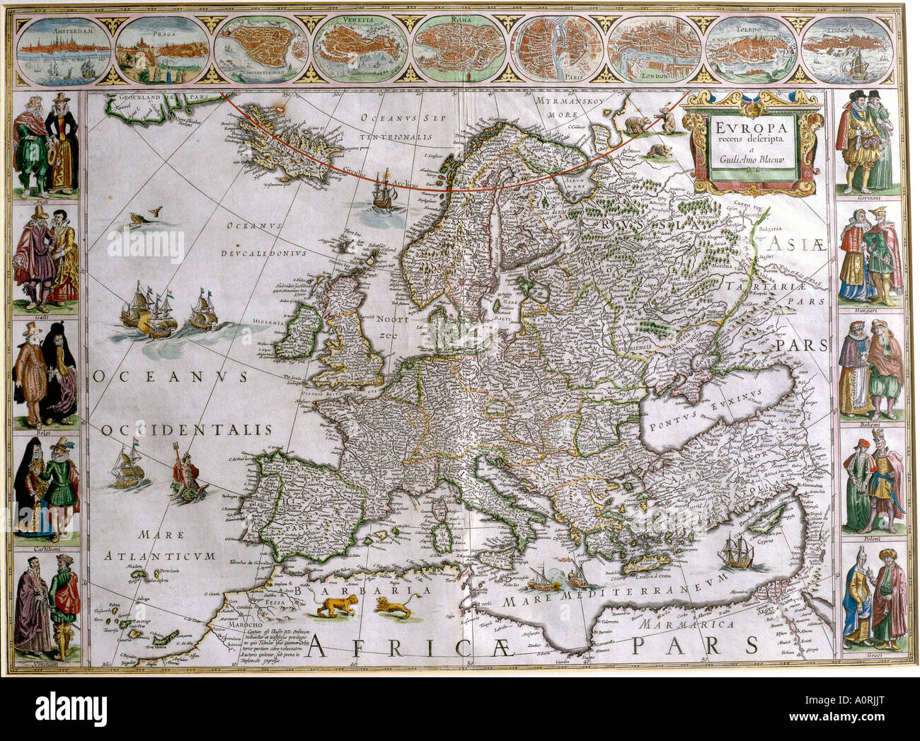 Antique Map Europe 1630 Stock Photo