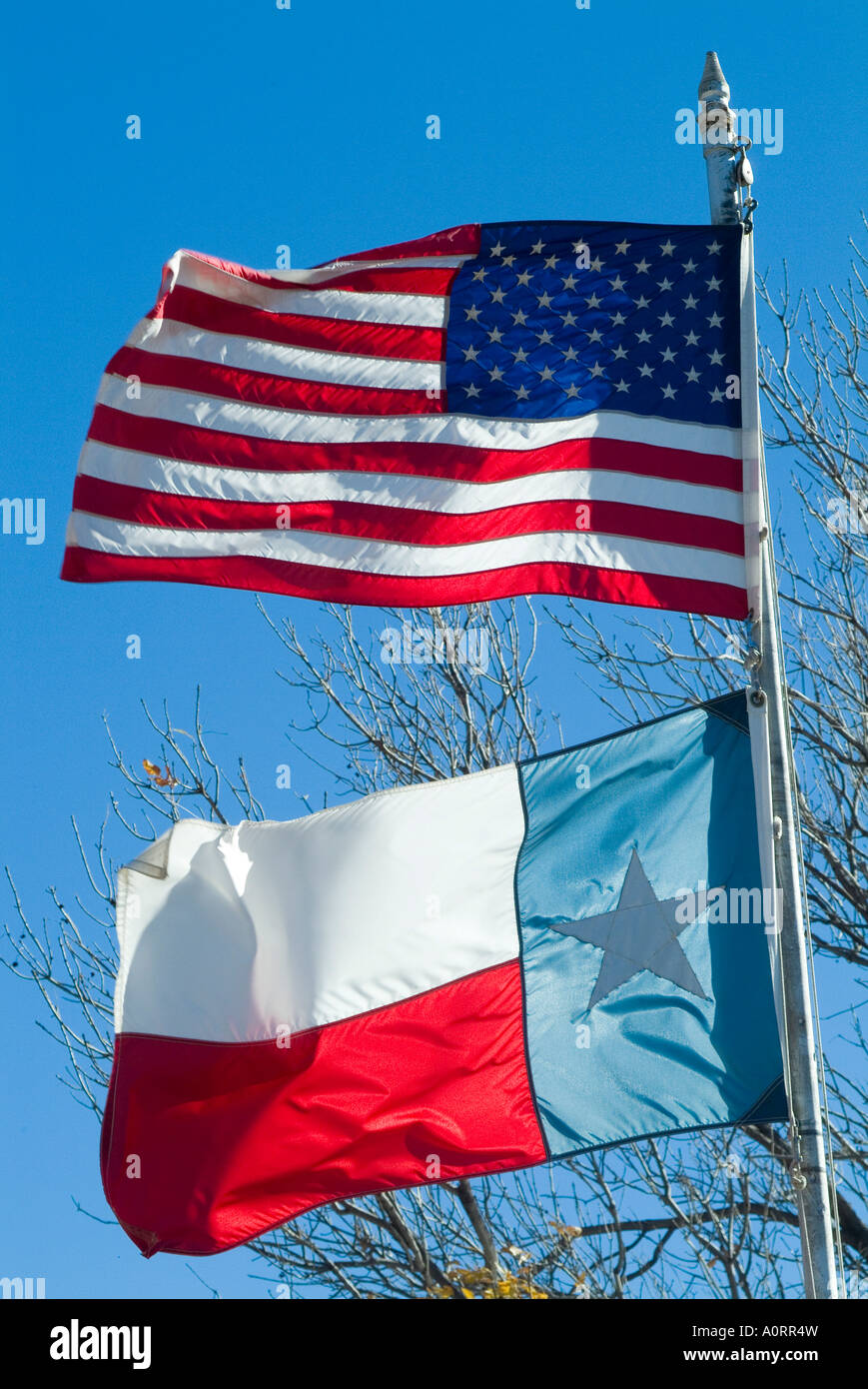 American and Texan flags Texas United States of America North America Stock Photo