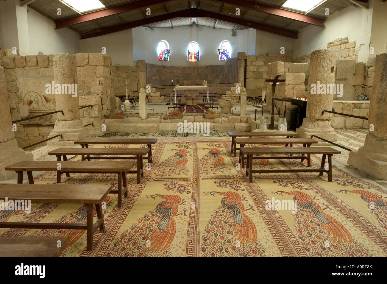 Floor mosaics Moses Memorial Church Mount Nebo East Bank Plateau Jordan Middle East Stock Photo