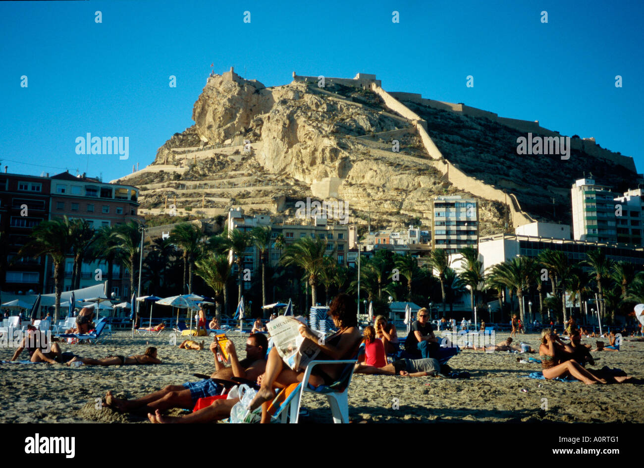 Vacationists at beach / Alicante / Urlauber am Strand Stock Photo