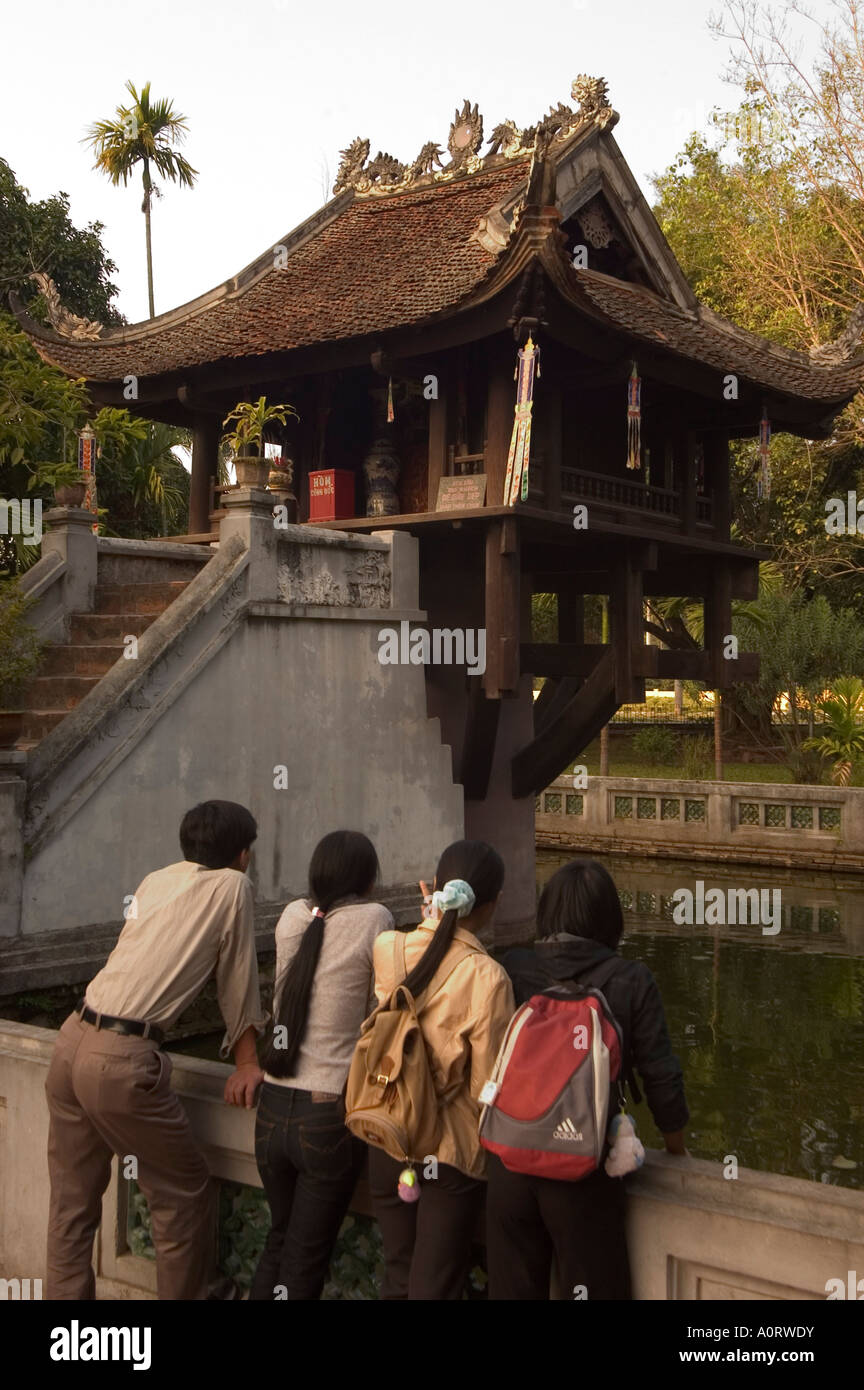 Tourists at the One Pillar Pagoda Hanoi Northern Vietnam Sotuheast Asia Asia Stock Photo