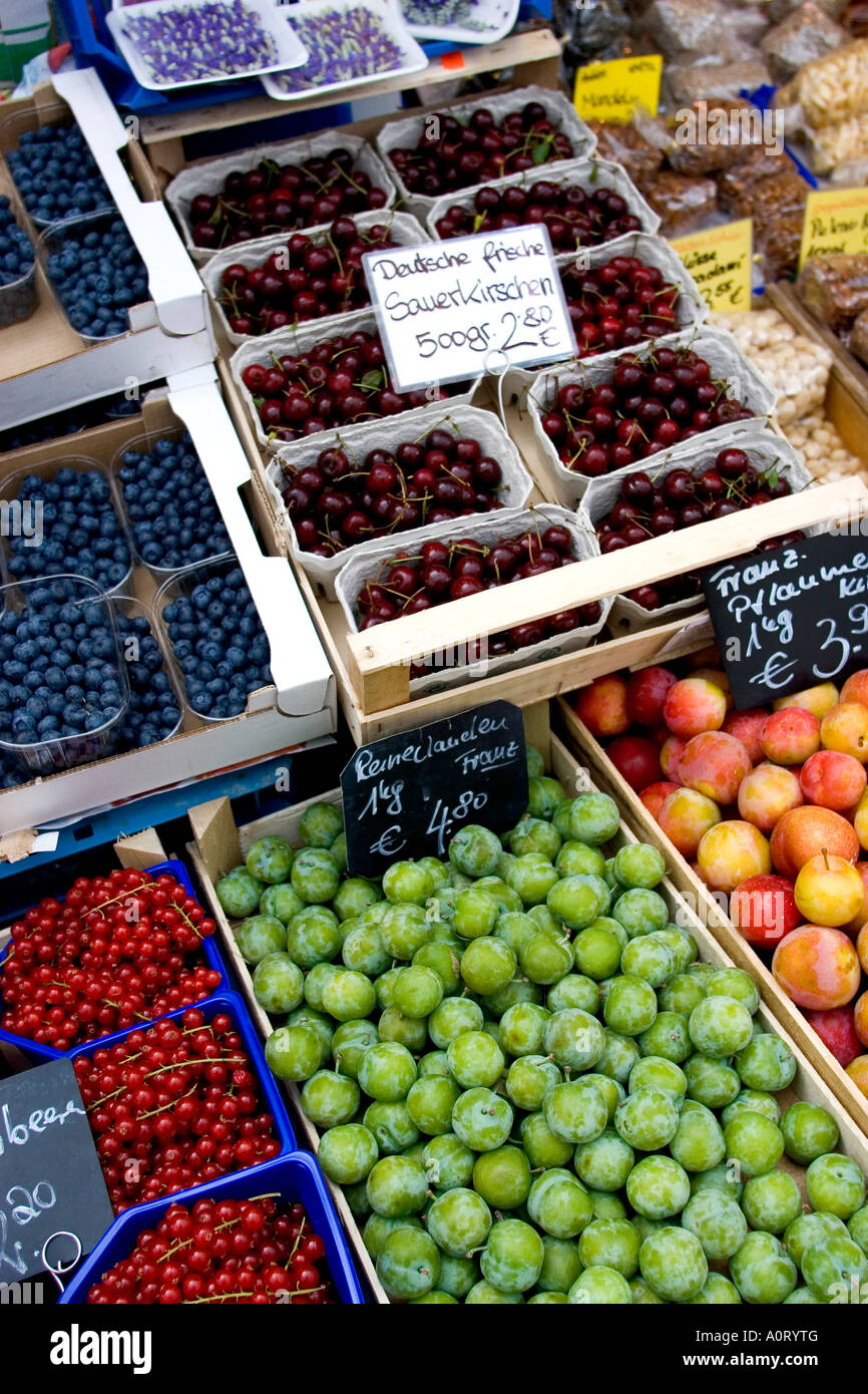 Fruit vegetable and flower market in the Altstadt Old Town Dusseldorf