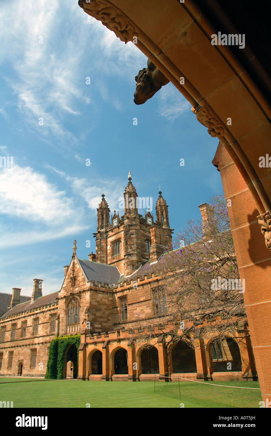 Gothic sandstone Great Court of the historic University of Sydney New South Wales Australia No PR Stock Photo