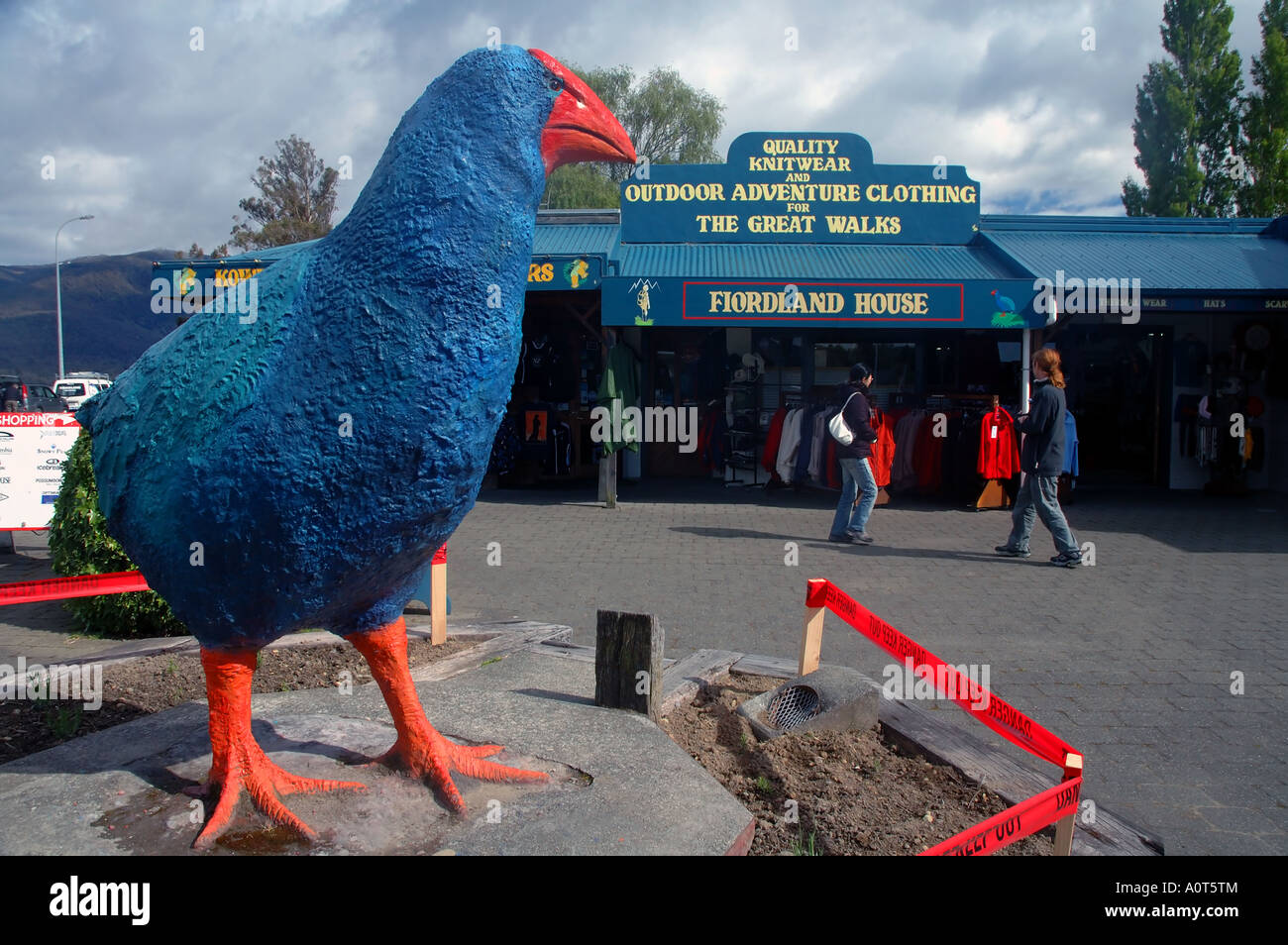 Large statue of the endangered native bird the takahe Porphyrio mantelii outside Fiordland House Te Anau Stock Photo