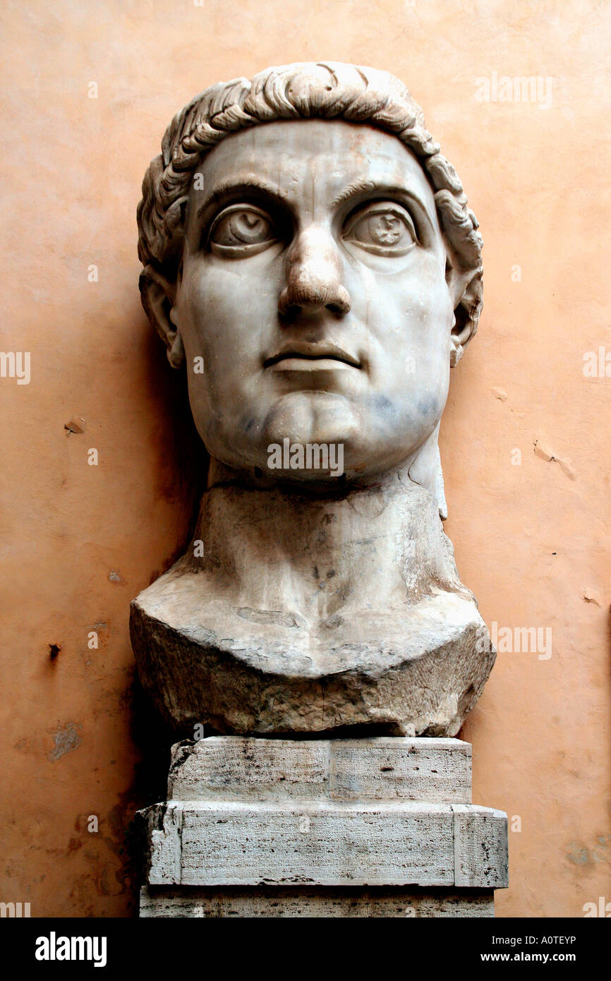 Head of the giant statue of the Emperor Constantine in the courtyard of the  Palazzo dei Conservatori Rome Italy Stock Photo - Alamy
