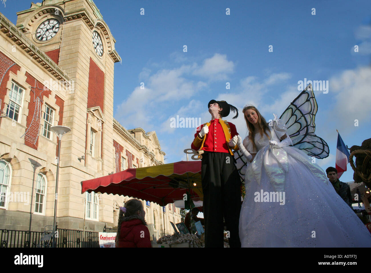 Street performers at festival infront of Town Hall King s Square Barry South Glamorgan Stock Photo