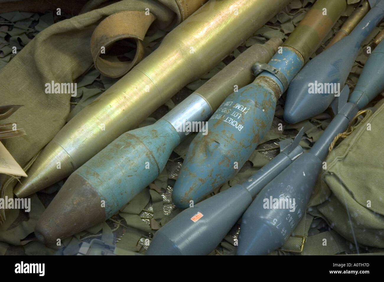 Old amunition shells in the window of an army surplus store on Hollywood Boulevard in Los