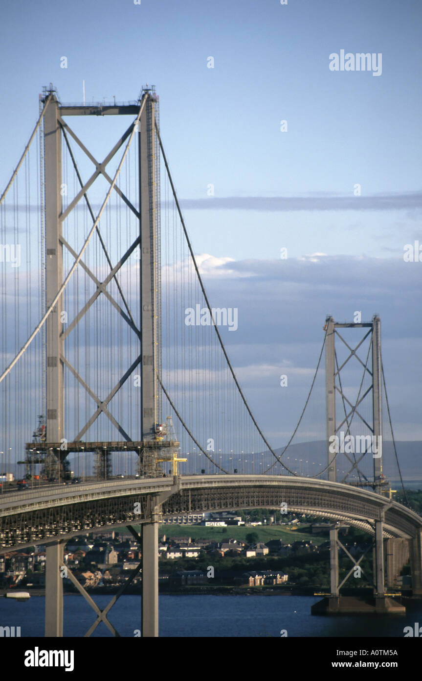 Scottish Forth Road suspension Bridge crossing the Firth of Forth river seen from North Queensferry in Fife view towards South Queensferry Scotland UK Stock Photo