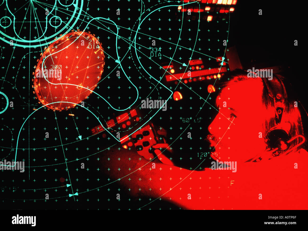 Caucasian technicians tracking satellites Stock Photo