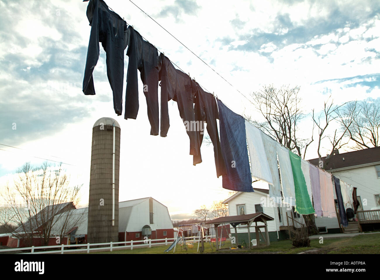 Clothes line on an Amish farm near Arcola Illinois Stock Photo