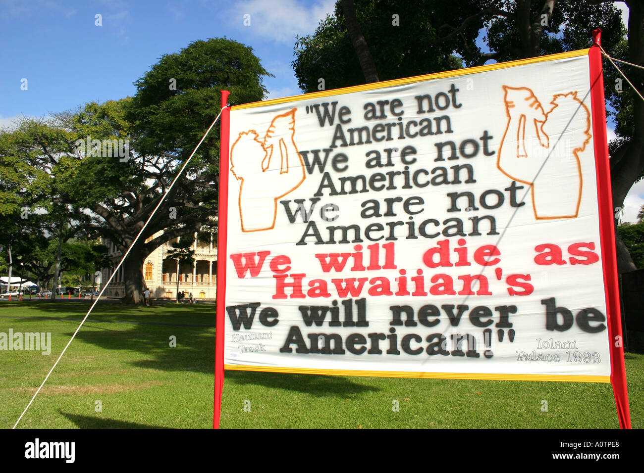 Native Hawaiian protest at Iolani Palace Honolulu Hawaii Stock Photo